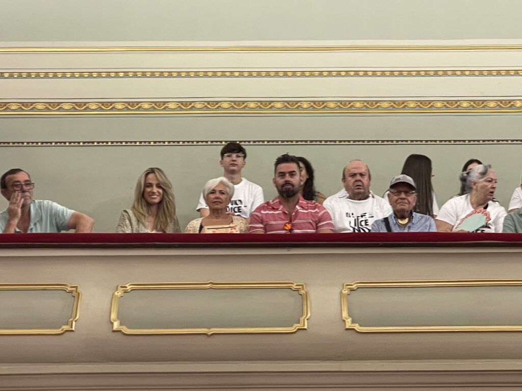 La presidenta de AFADE, Julia Fernández, con otros miembros de la asociación en la tribuna del pleno durante la declaración institucional sobre el Alzheimer
